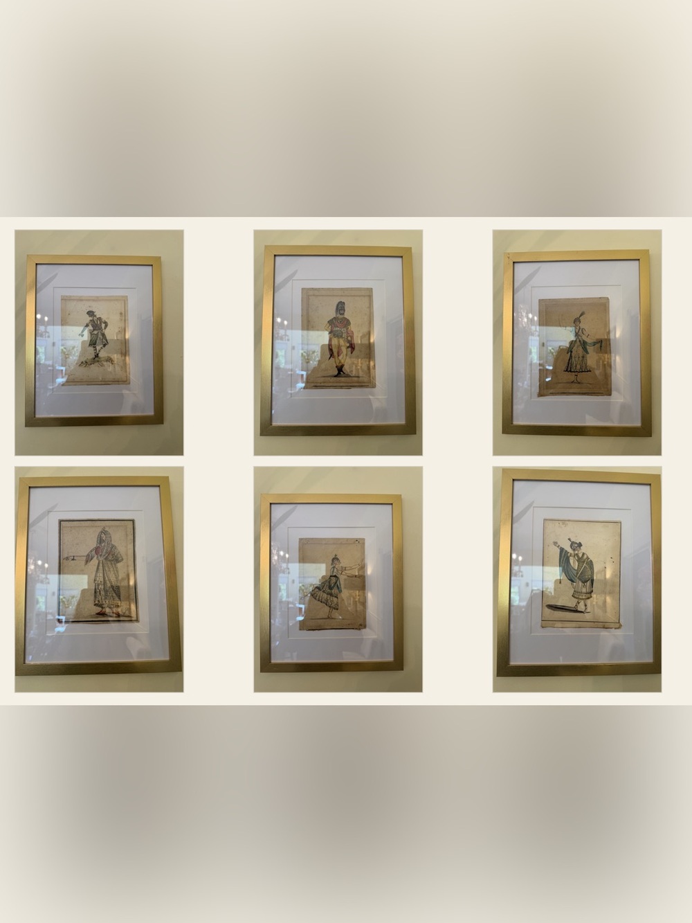 Late 18C–Early 19C Italian Hand Painted Costume Drawings Set of 6